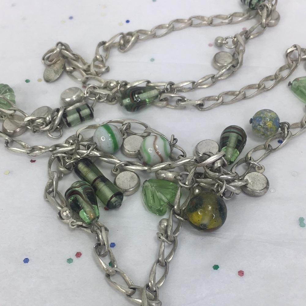 Vintage DARCY LEE NEW YORK Estate Silver tone Gold Art Glass Necklace 38"